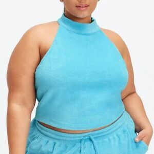 FABLETICS Bra Halter Tank Womens‎ XL Terry Built-In Racerback Mock Neck Crop NWT